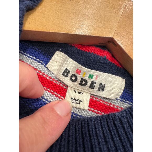 Mini Boden Kids Stripe Sweater 11-12Y Navy White Red Crew Neck Long Sleeve Knit - Picture 4 of 8